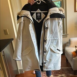 Canada Goose White Puffer Jacket with Fur Trim